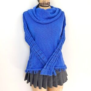 Chico's Womens L Crochet Sweater Fringe Cowl Neck Vintage Layering Retro